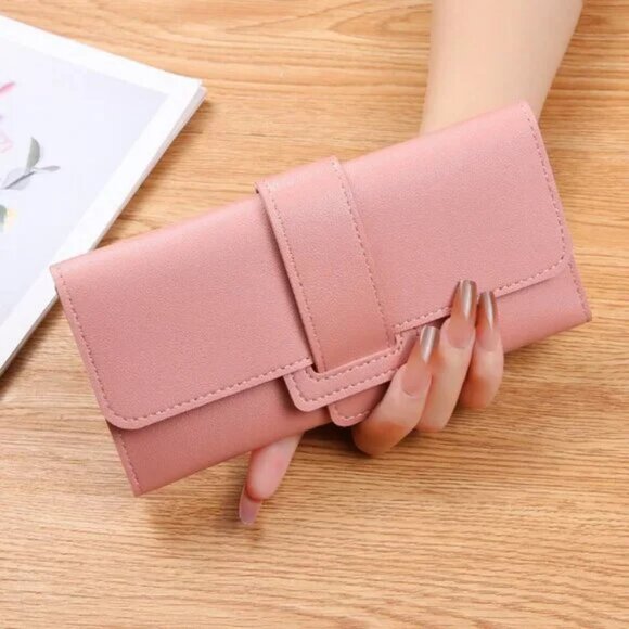 2/$30 Pink PU Leather Clutch Trifold Long Wallet Large Card Holder & Coin Purse - Picture 1 of 10